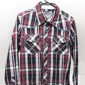 BKE MENS MEDIUM WESTERN PEARL SNAP SHIRT RED BLACK